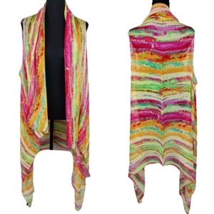 NWOT Multicolored Sheer Ribbed Open Front Boho Sleeveless Duster OSFA